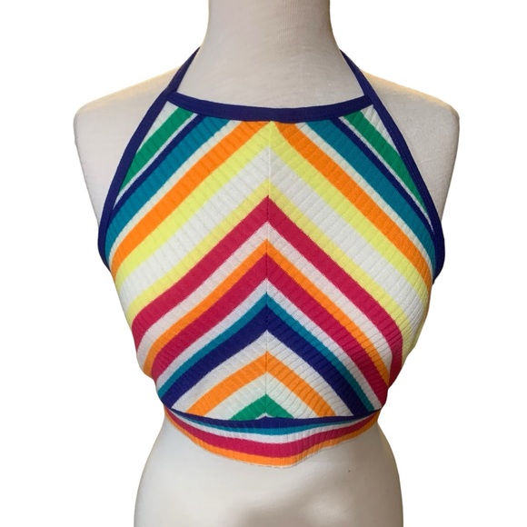 Rainbow striped halter neck crop top size xl - Picture 6 of 7